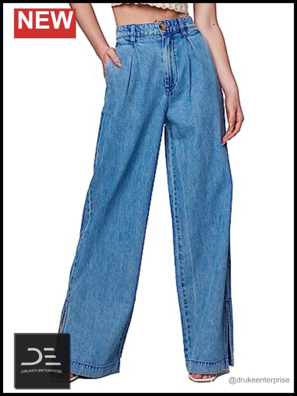 Pleated Denim Jeans Trouser High Rise Casual Cotton Denim